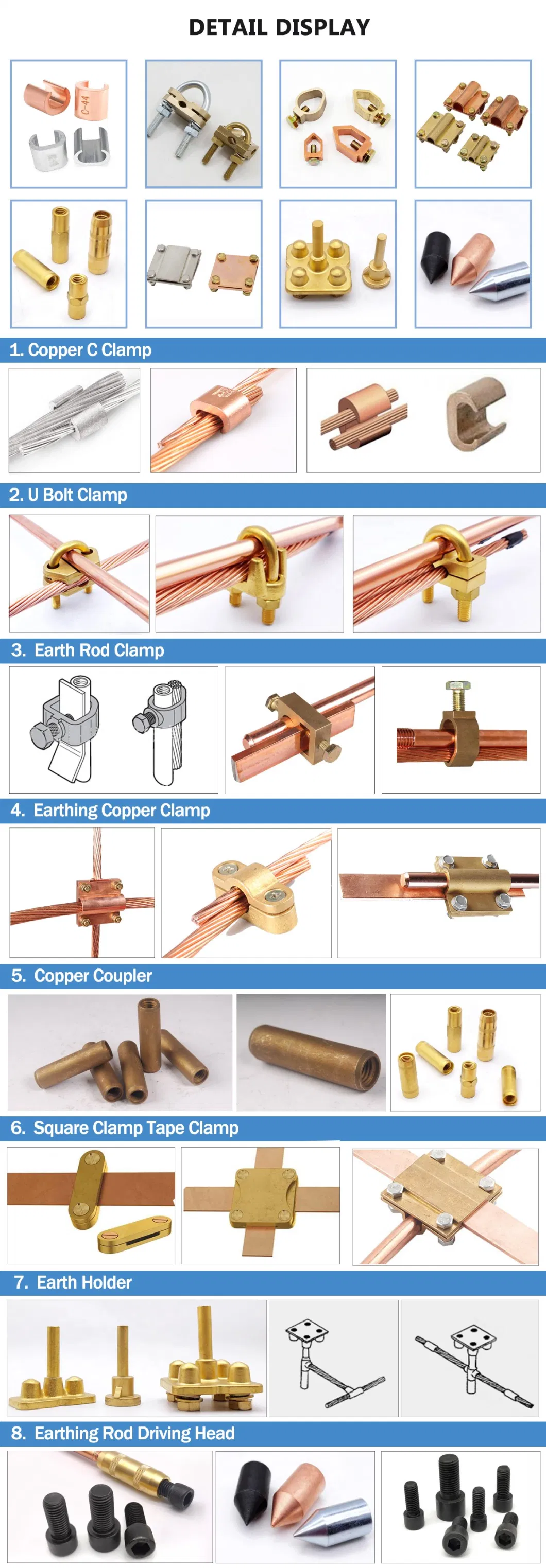 Nice Price Copper Grounding Clamp Copper Tape Clamp for Wire Connecting Clip Copper Tape